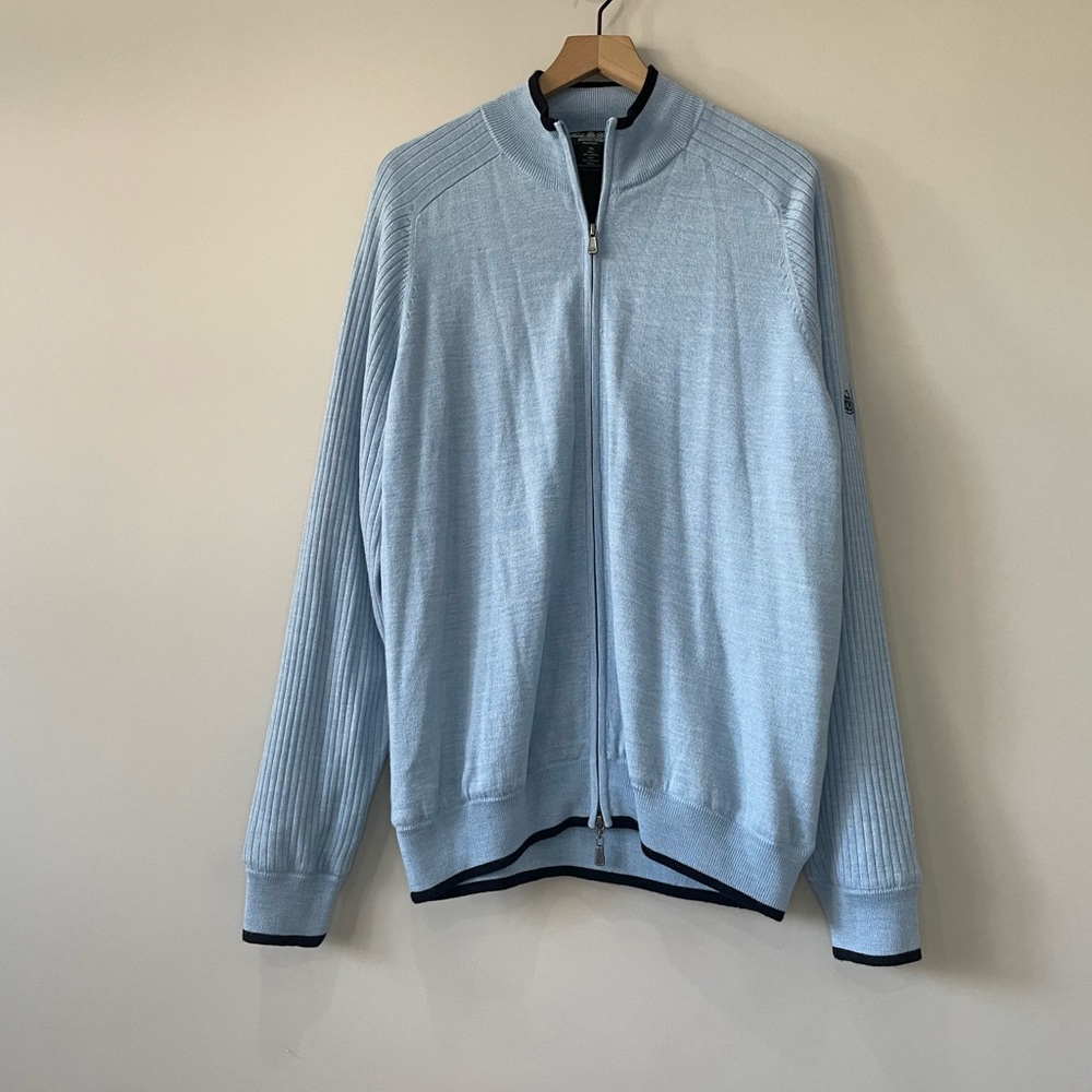 Brooks Brothers Prosport merino wool blend mock neck nylon lined zip up sweater